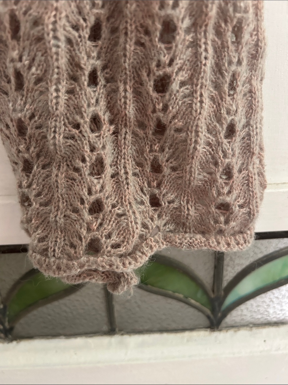 Urban Outfitters Taupe Crochet Tie-Front Shrug with Cream lace Trim - Picture 5 of 6